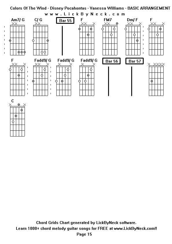 Chord Grids Chart of chord melody fingerstyle guitar song-Colors Of The Wind - Disney Pocahontas - Vanessa Williams - BASIC ARRANGEMENT,generated by LickByNeck software.